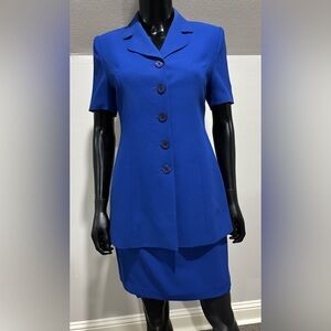 Kasper ASL 4P Royal blue short sleeve skirt suit vintage but classic 4 petite